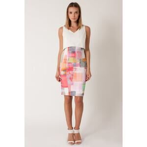 $375 Black Halo Cloud Print Pink Freeze Vneck Popover Mercy Sheath Dress 4 NEW